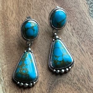 Turquoise Blue Drop Earrings Silver Tone Textured NWOT